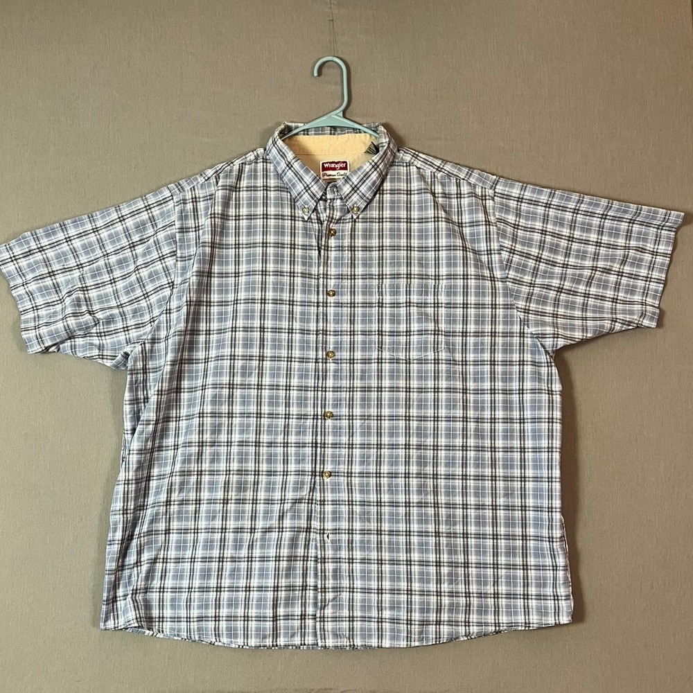 Wrangler Button Down Shirt 3XL Cotton Blend Blue Plaid